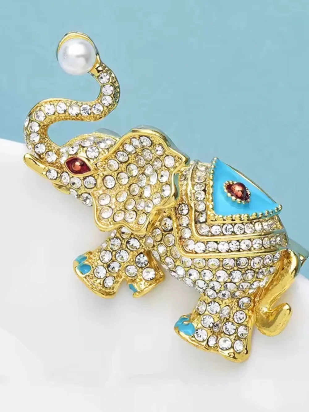 Lucky Elephant Crystal Pearl Brooch